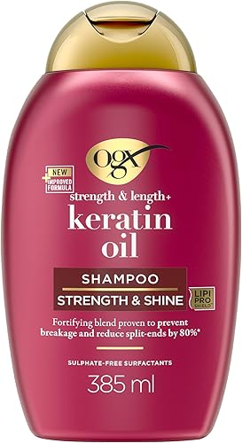 OGX - Shampooing Force & Longueur Huile de Kératine (flacon de 385 ml) – Shampoing anti-ca