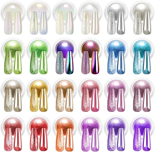 BISHENGYF 24 Poudre Chrome Ongle Set【Paillettes Ongles Longue Durée】Poudre Ongle Chrome Mi